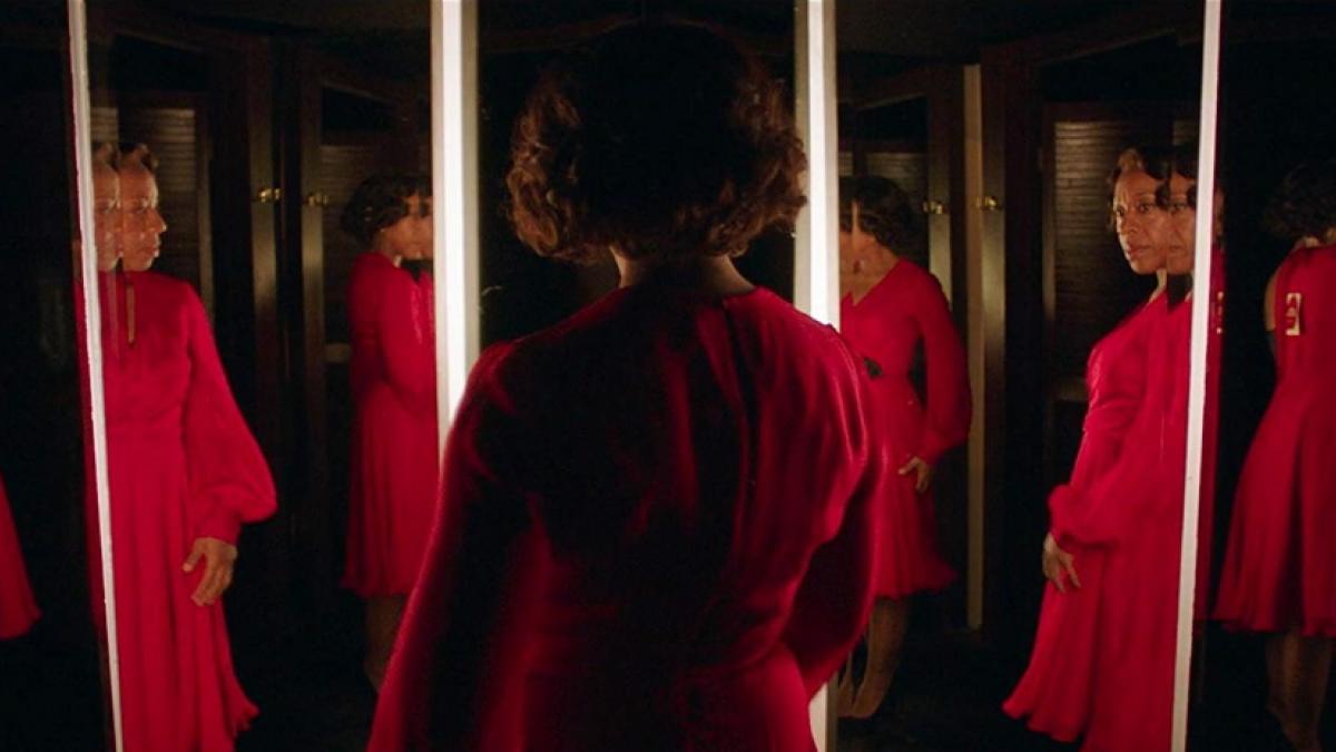 Sheila (Marianne Jean-Baptiste) says yes to the dress in Peter Strickland's 'In Fabric'.