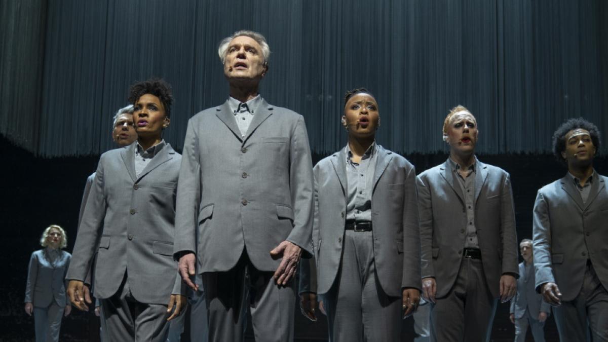 Director Spike Lee gives cinematic form to a David Byrne (center front) performance in 'David Byrne's American Utopia'.